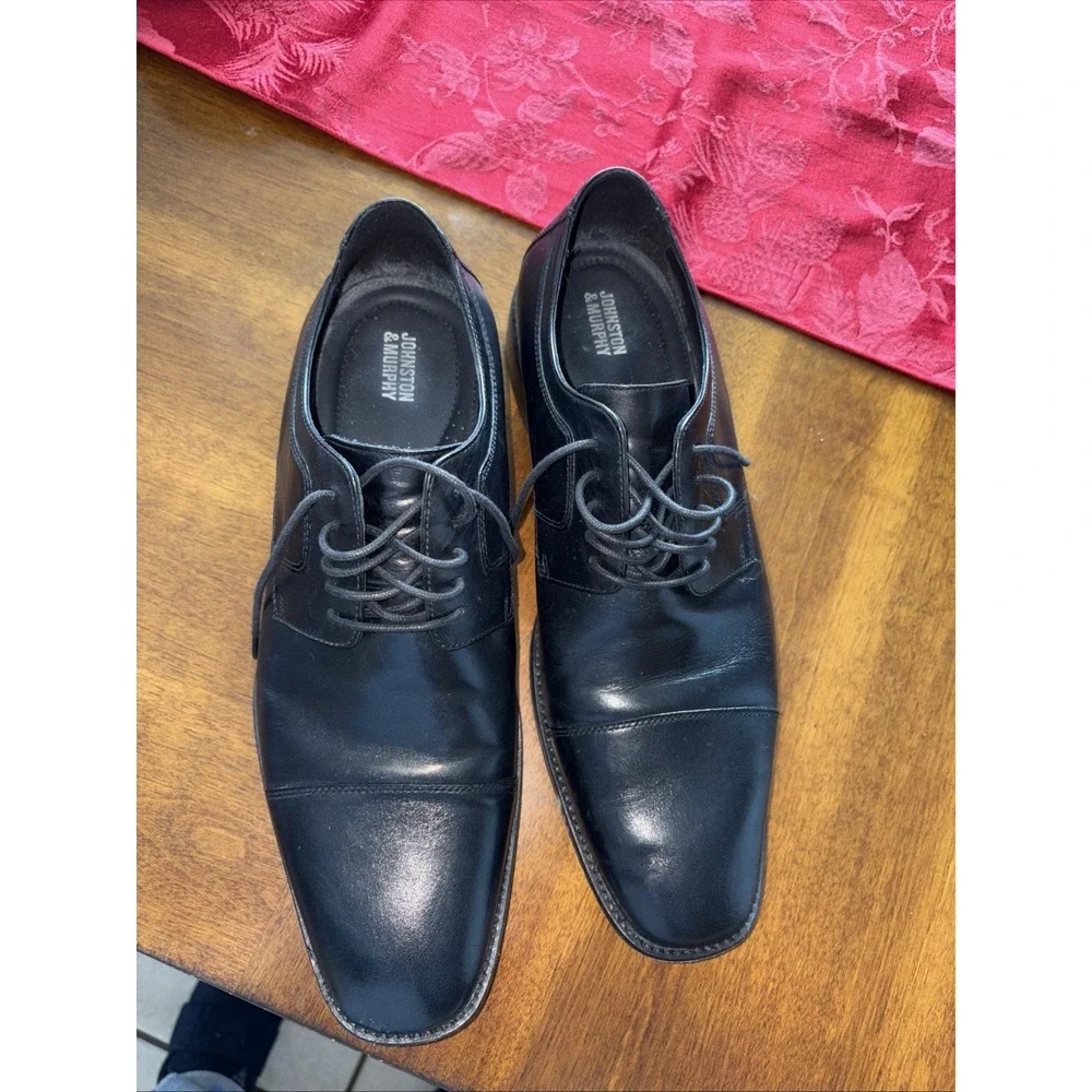Johnston & Murphy Mens Sz US 12 M Cap‎ Toe Oxford Black Leather Shoes 59 -11567